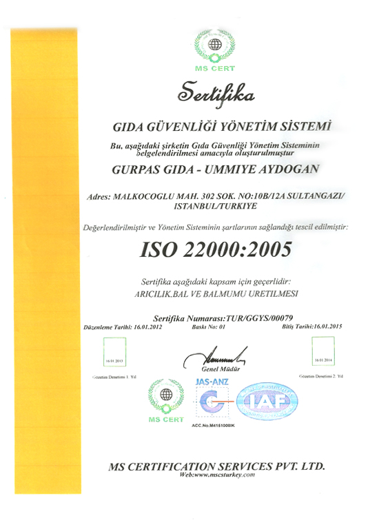 ISO 22000 : 2005 Gıda Güvenliği Yönetim Sistemi Sertifikası